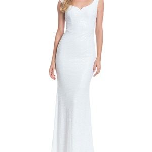 Badgley Mischka Size 8 White Sequined Gown